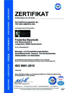 ISO 9001:2015 Produktionsdienste Eisenkolb